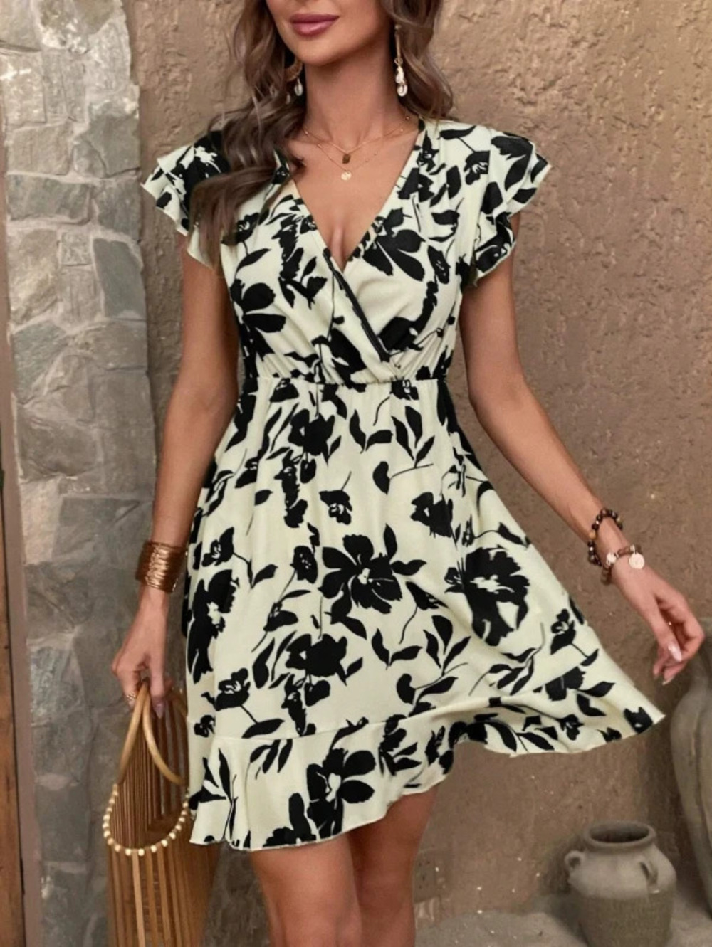 ZARA Elegant Print Collar Short Sleeve Office Dress